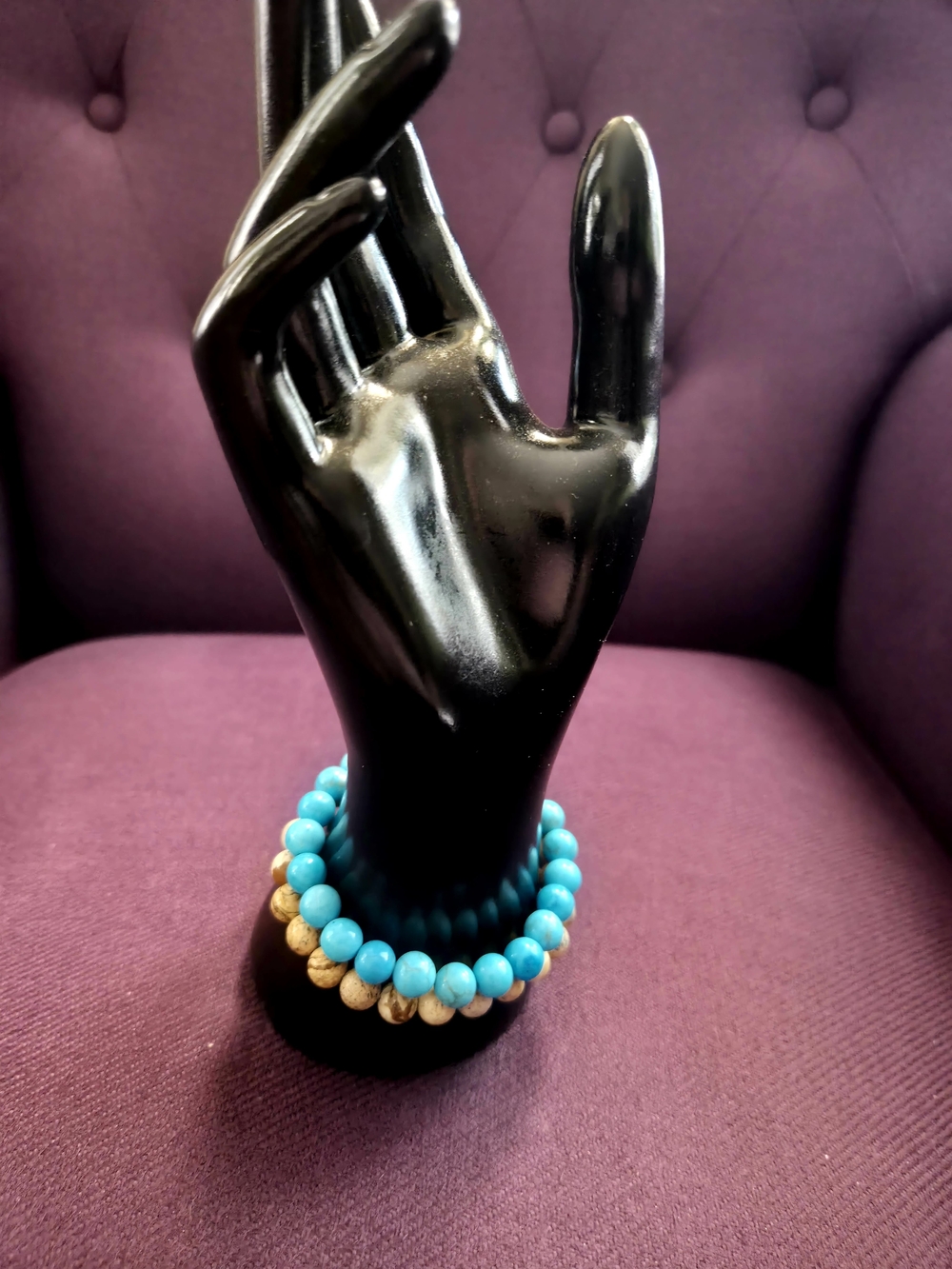 Turquoise Style and Natural Stone Streatchy  Beaded Bracelet Set